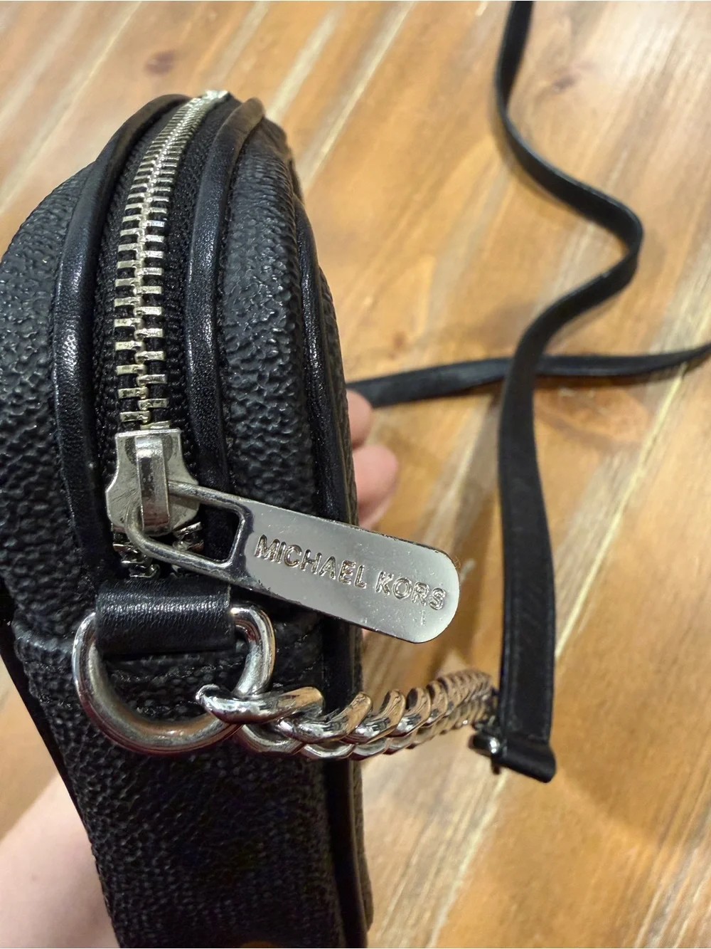 Michael Kors Mini Jet Set Logo Monogram Crossbody Bag Chain Strap Black Silver - Picture 8 of 9